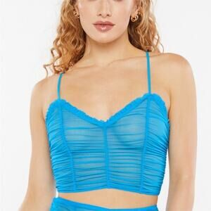 Savage x Fenty Gathered Mesh Cropped Tank‎ Top S Blue